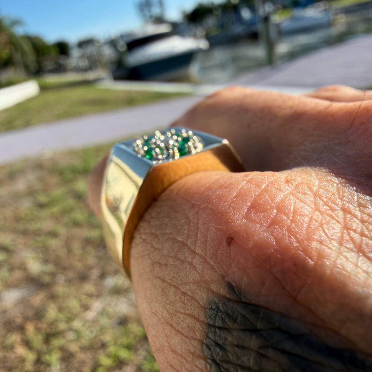 Vintage Solid 14k Yellow Gold .75ctw Natural Emerald And Diamond Cluster Ring (12.25)