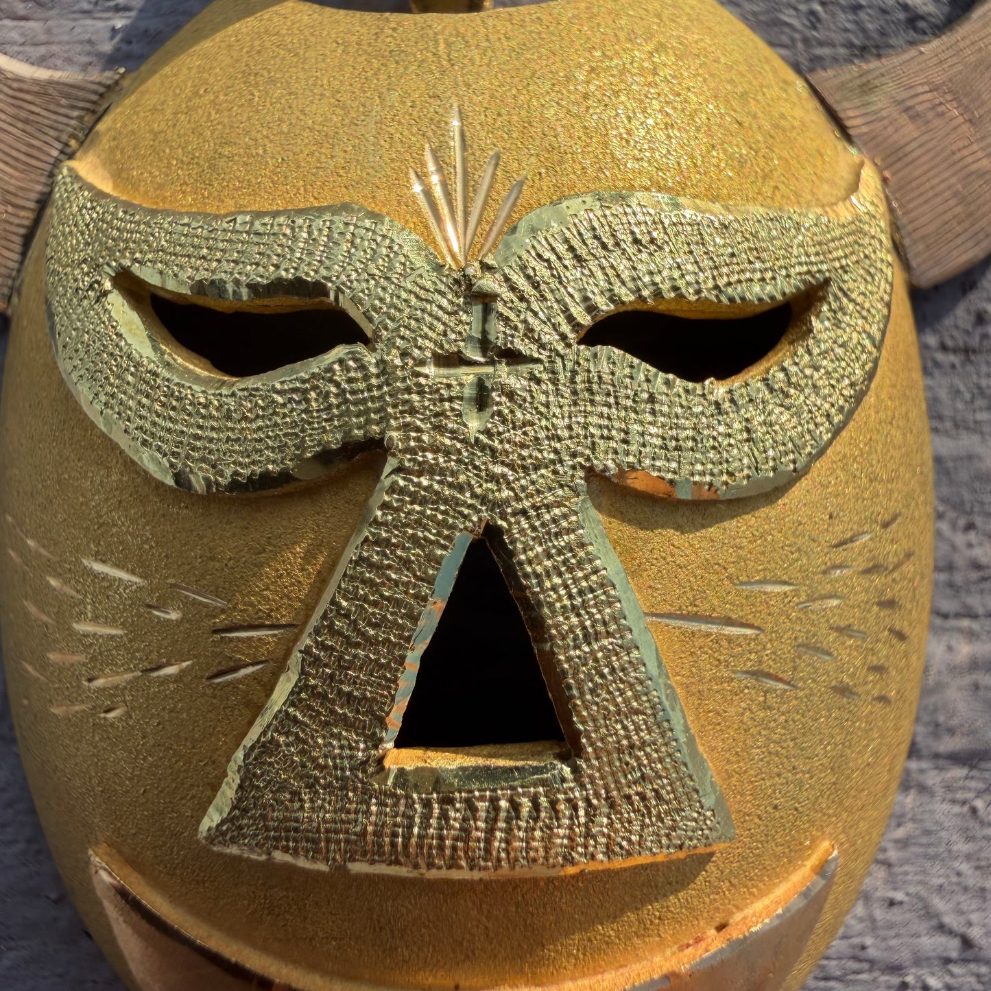 Mid-Century Solid 18k Gold Large Mexican Folkart Diablo Mask Pendant