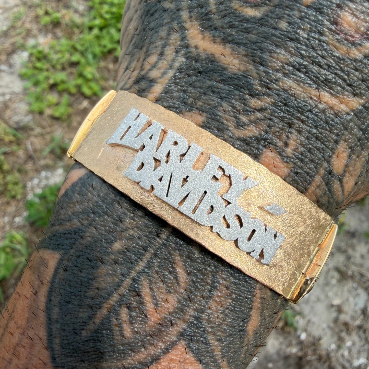 Vintage Solid 18k Yellow Gold Custom Made Heavyweight Harley-Davidson Curb Link ID Bracelet (7.25”)