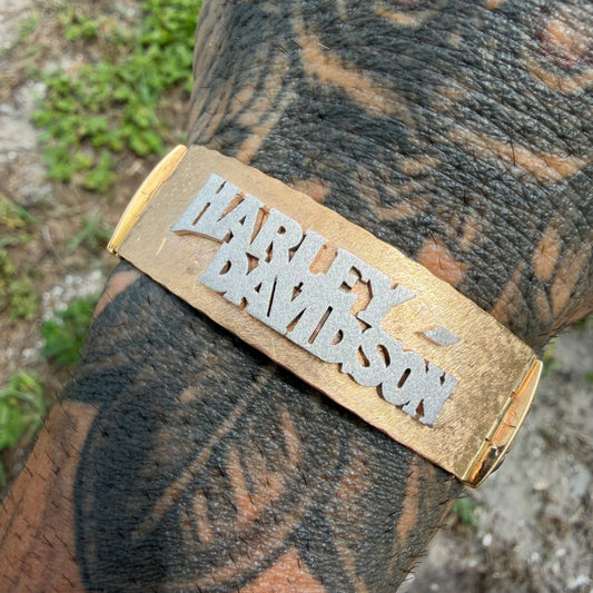 Vintage Solid 18k Yellow Gold Custom Made Heavyweight Harley-Davidson Curb Link ID Bracelet (7.25”)
