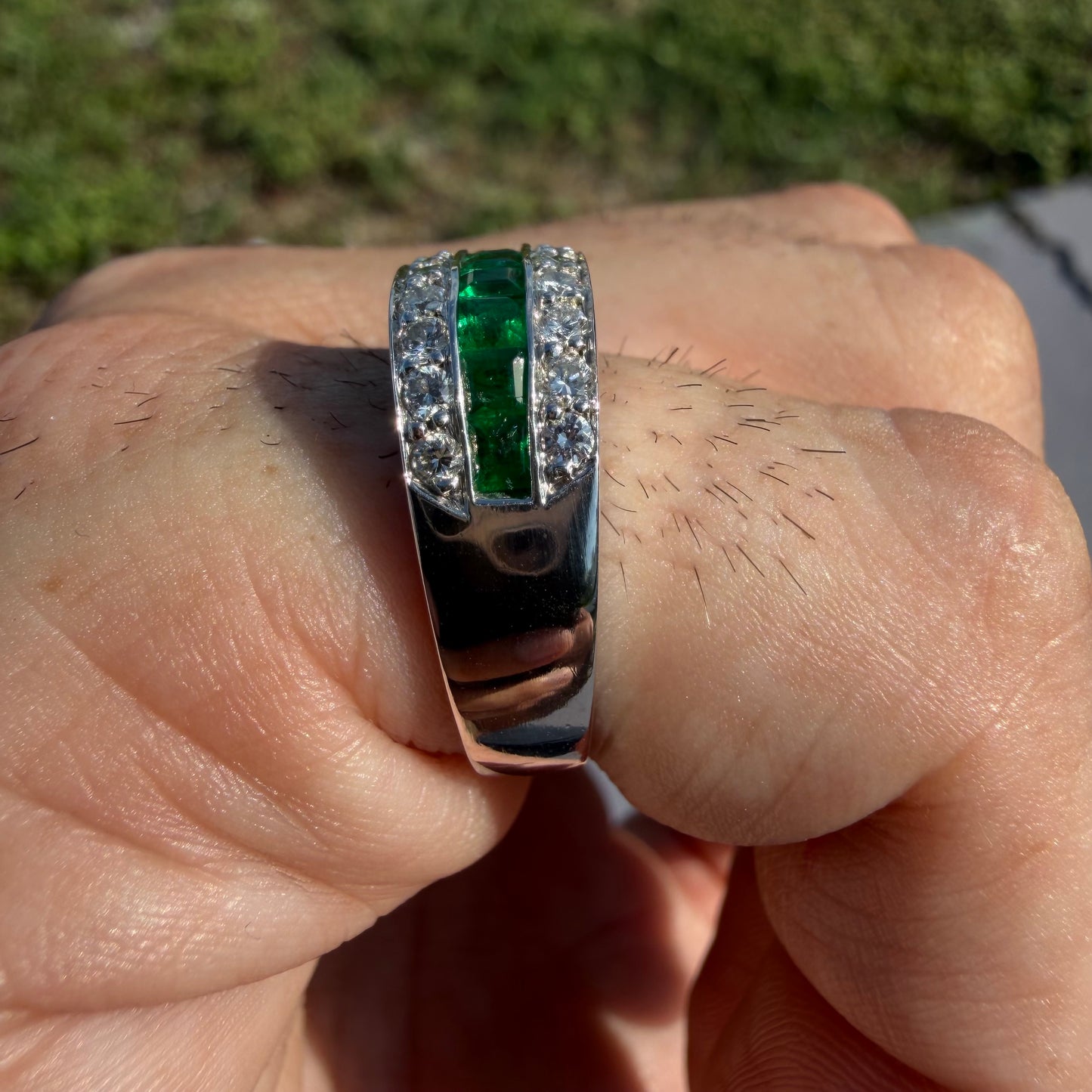 1980’s New Old Stock Solid Platinum 2.5ctw Natural Colombian Emerald and VS Diamond Ring (7.75)