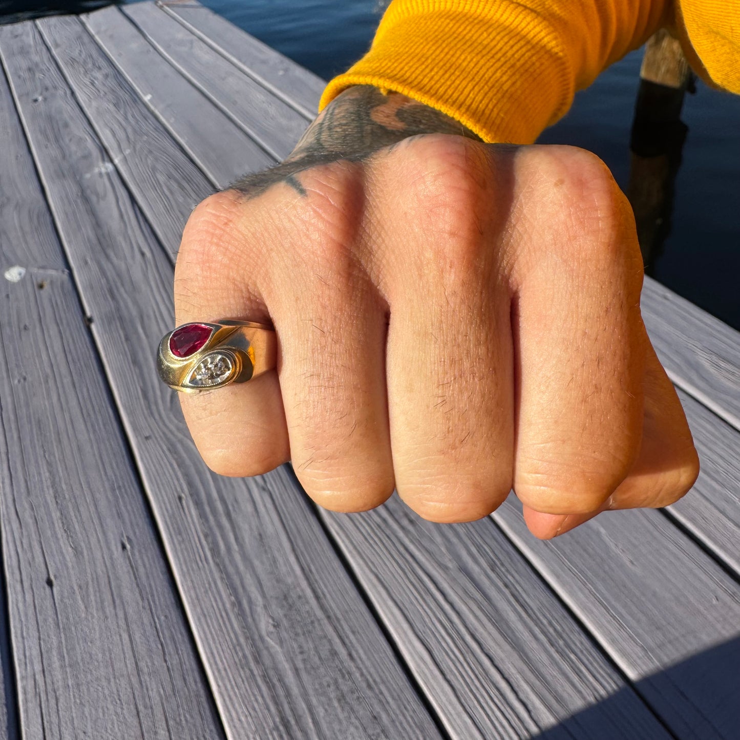 Vintage Solid 14k Yellow Gold Natural Diamond Pink Spinel Tony Soprano Pinky Ring (9.5)