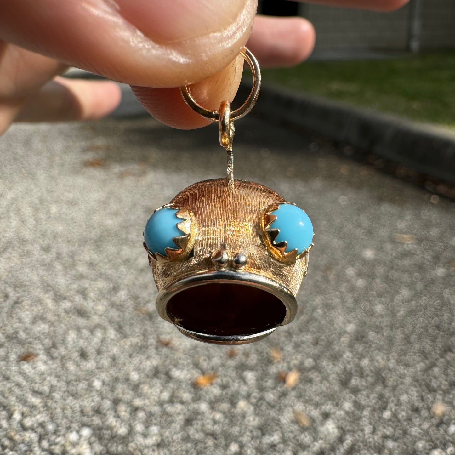 Pre-1975 Imported British Hallmarked 18k Yellow Gold Persian Turquoise Fish Pendant