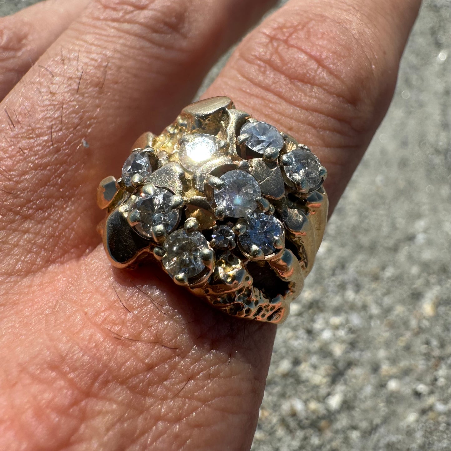 Vintage 14k Yellow Gold 2.0CTW Natural Diamond Nugget Cluster Ring (9.5)