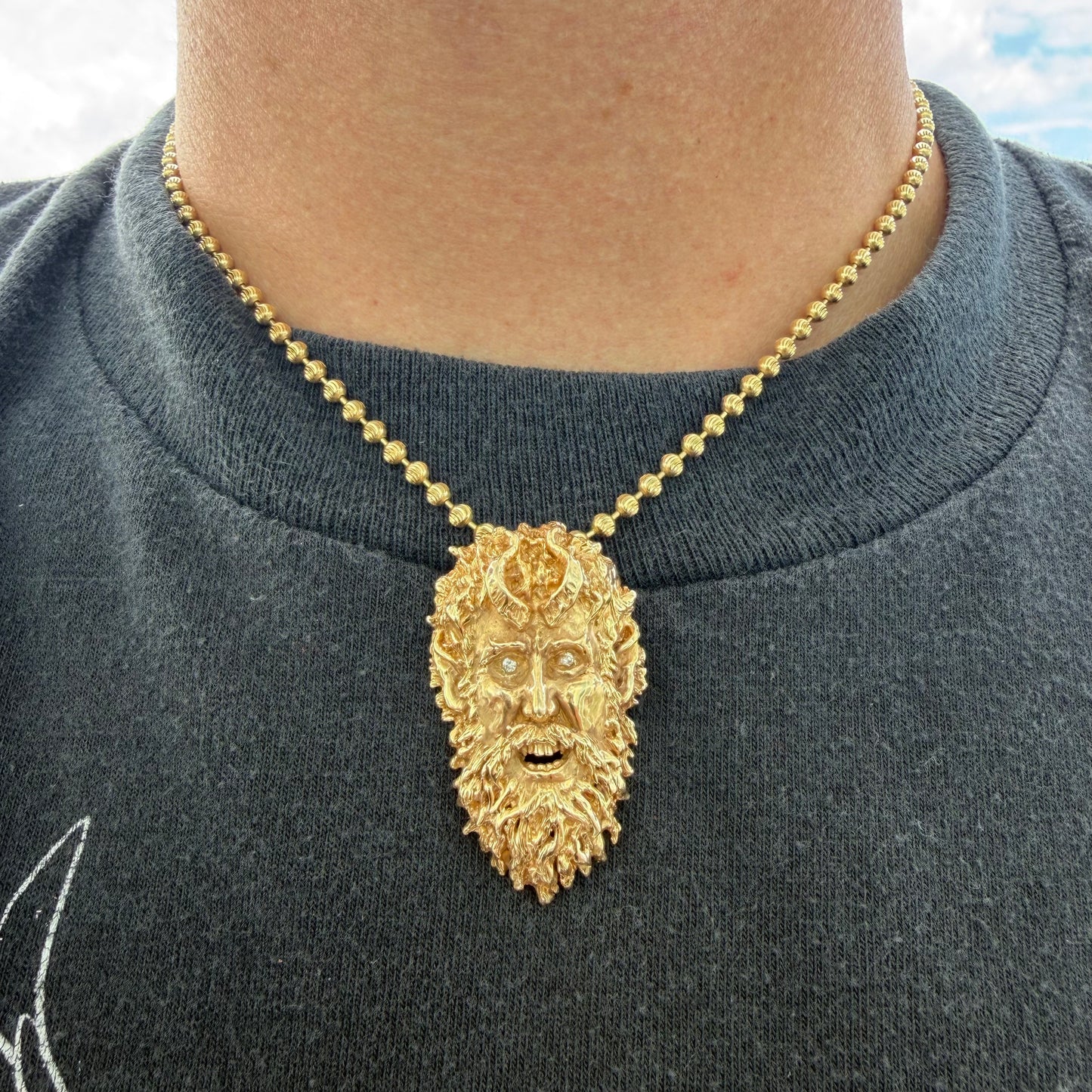 Vintage Solid 14k Yellow Gold Large Dionysus/Bacchus Pendant