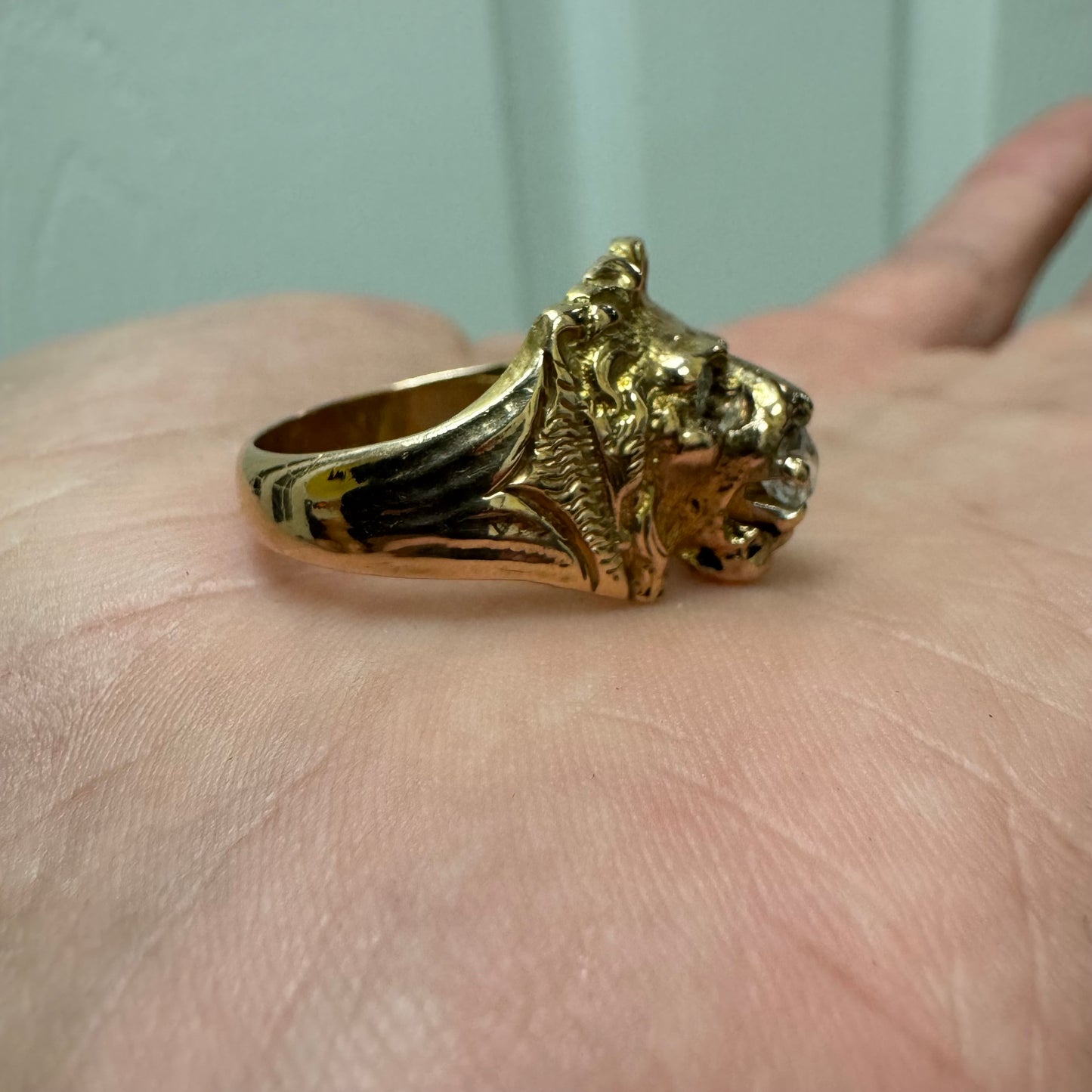 Victorian Era Solid 14k Yellow Gold .50Ct Natural Old Euro Cut Diamond Lion Ring (7.5)