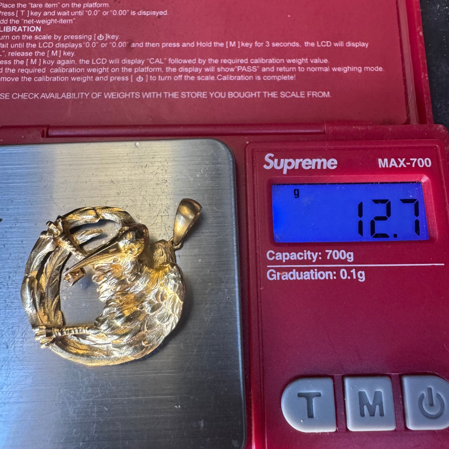 Antique Solid 19.1k Old Mine Cut Diamond Crow Pendant