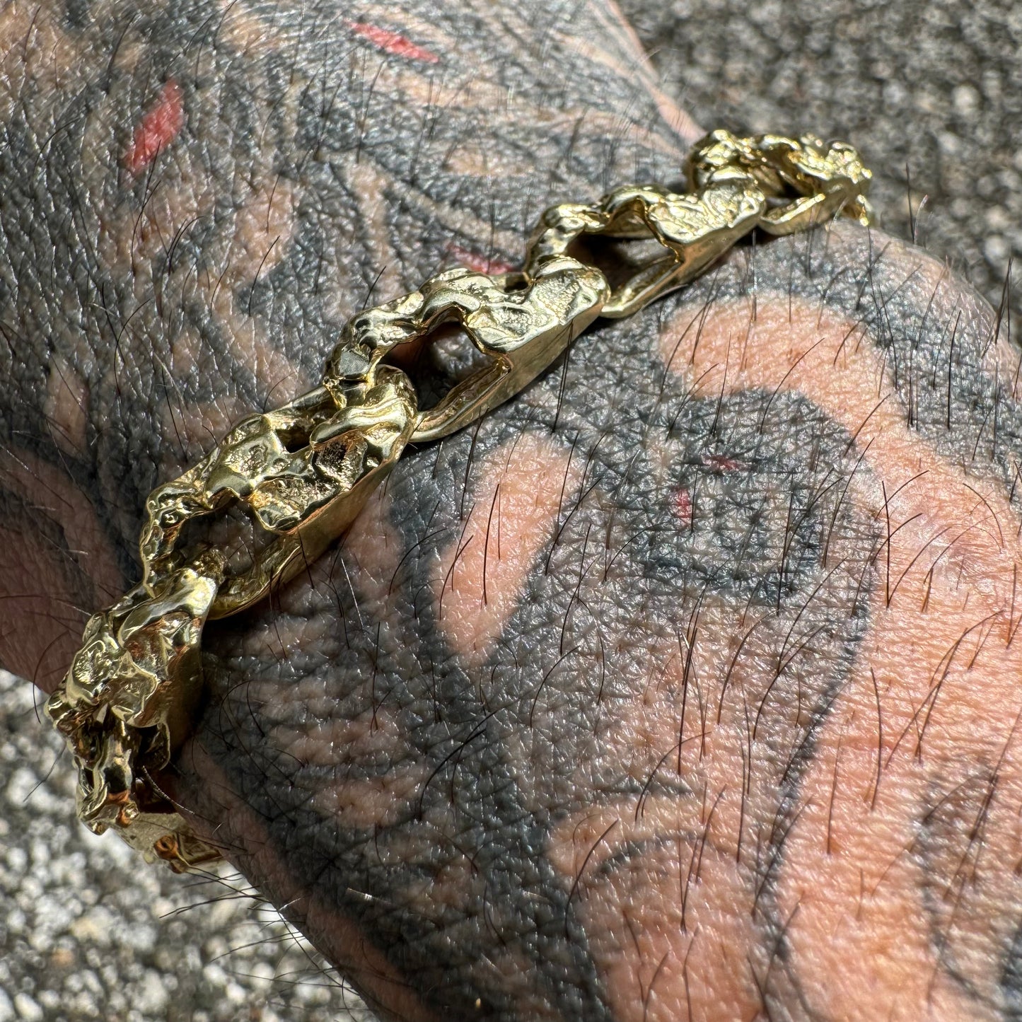 Vintage Solid 14k Yellow Gold Heavyweight Nugget Mariner Link Bracelet (9”)
