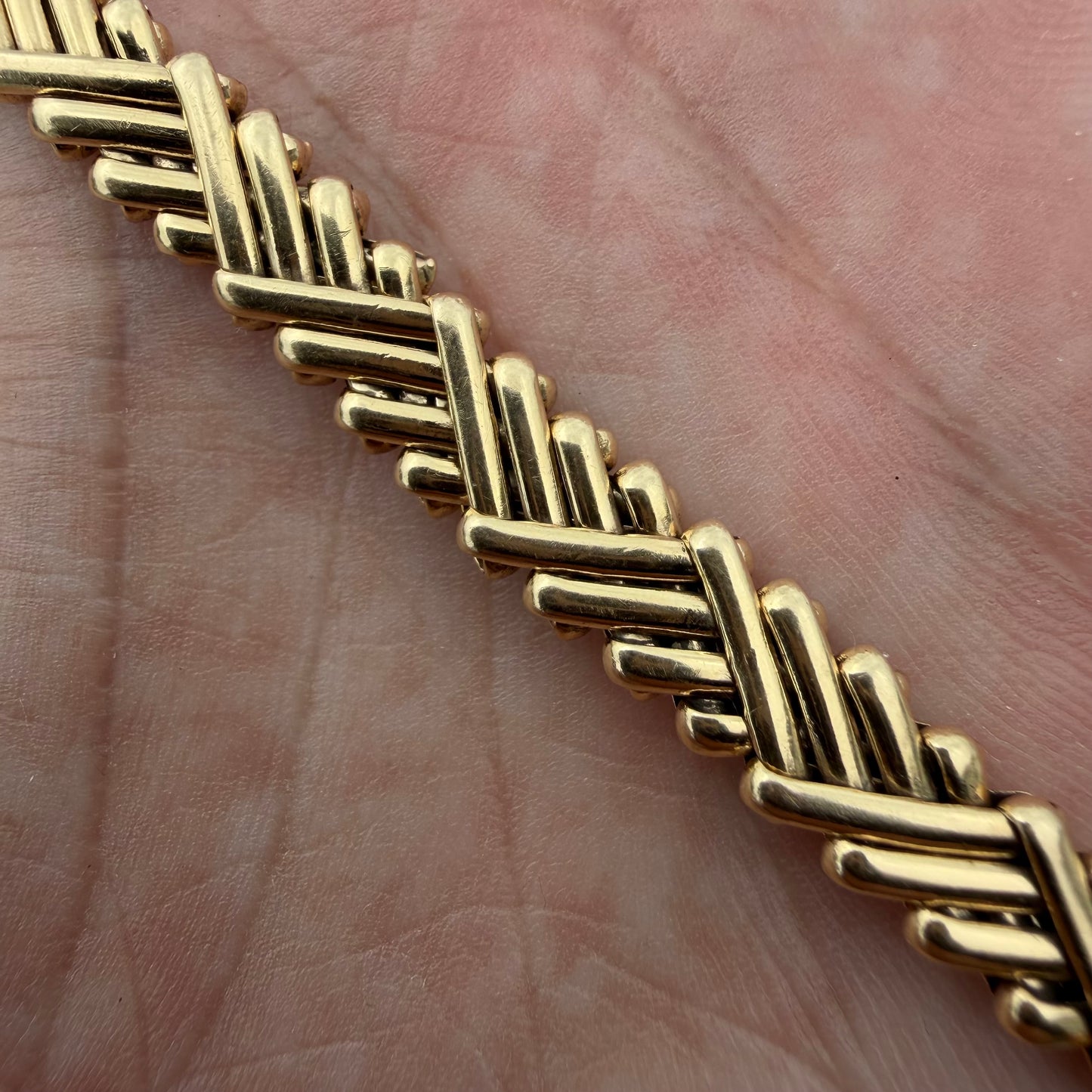 Vintage Tiffany & Co. Solid 14k Yellow Gold Basket Weave Link Bracelet (7.75”)