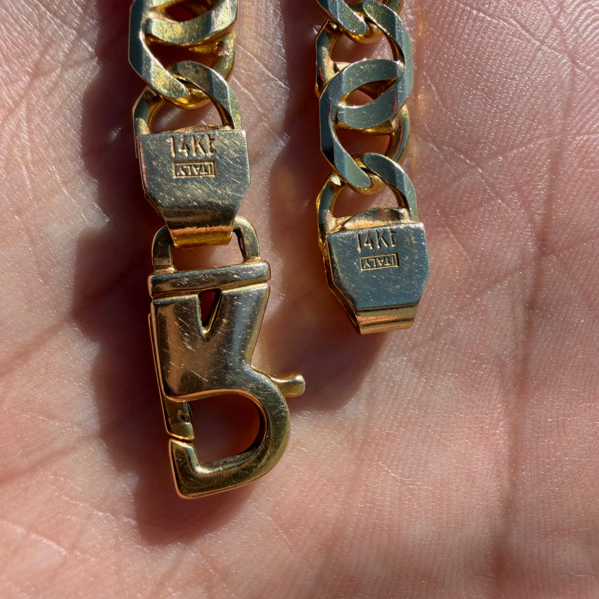 Vintage Solid 14k Italian Yellow Gold Fancy Tigers Eye Link Bracelet (8.5”)
