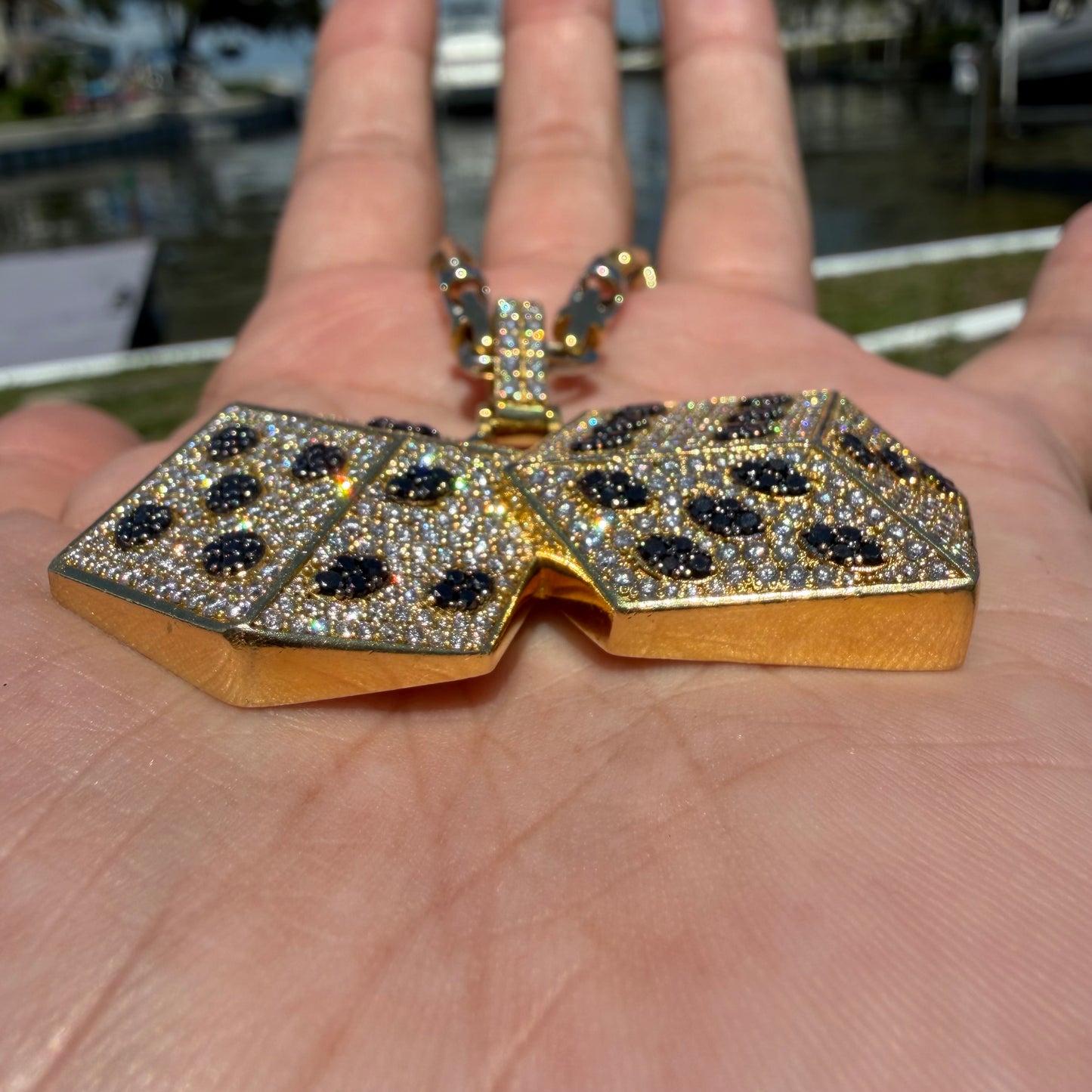 Custom Made Solid 18k Yellow Gold 5.15CTW Natural VS Diamond Encrusted Dice Pendant