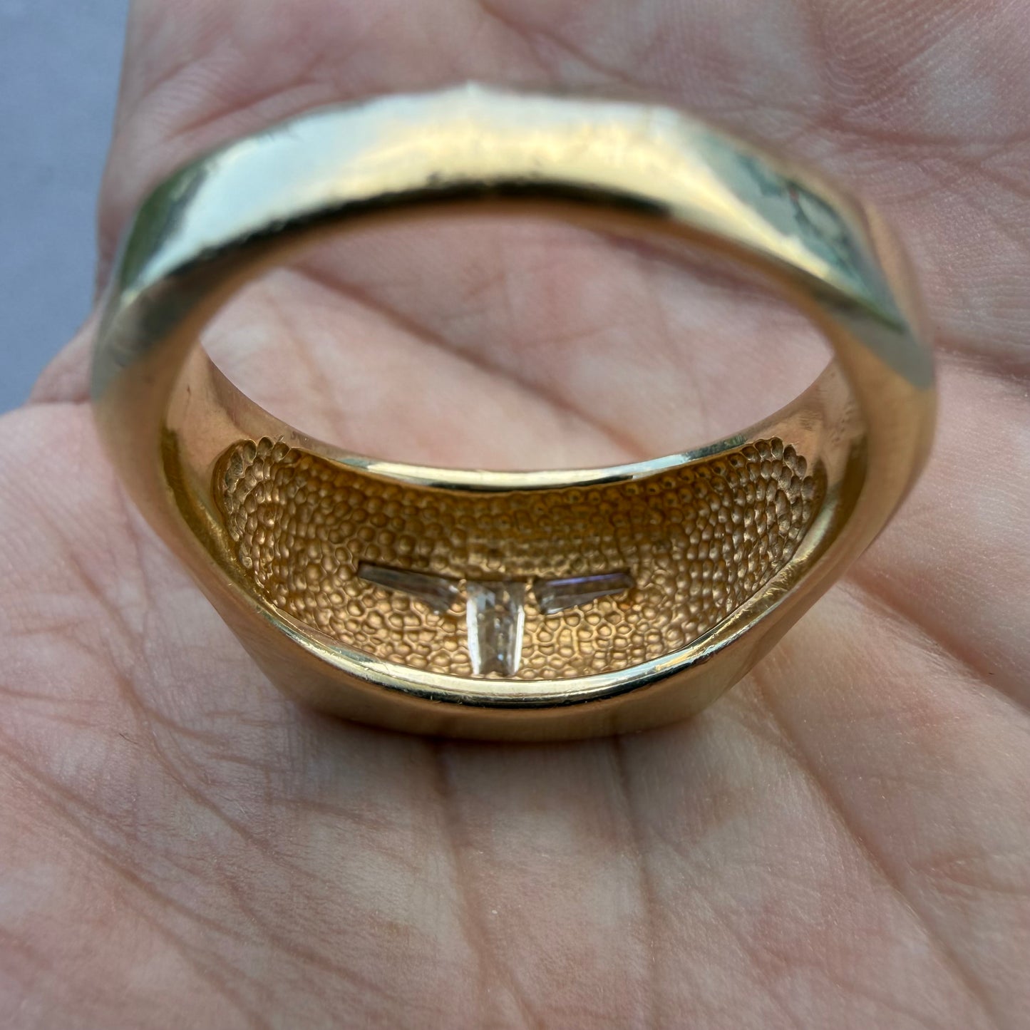 Vintage Custom Made Solid 14k Yellow Gold .50ctw VS+ Natural Diamond Trilogy Longhorn Signet Ring (12.5)