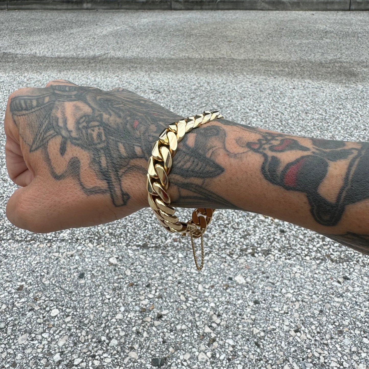 Mid-Century Solid 18k Yellow Gold Super Heavyweight Old School Miami Cuban Link Bracelet (7.75”)