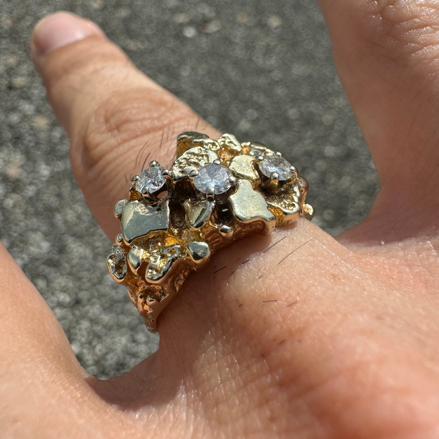 1980’s Solid Backed Custom Set .50Ctw Natural Diamond Nugget Ring (8.5)
