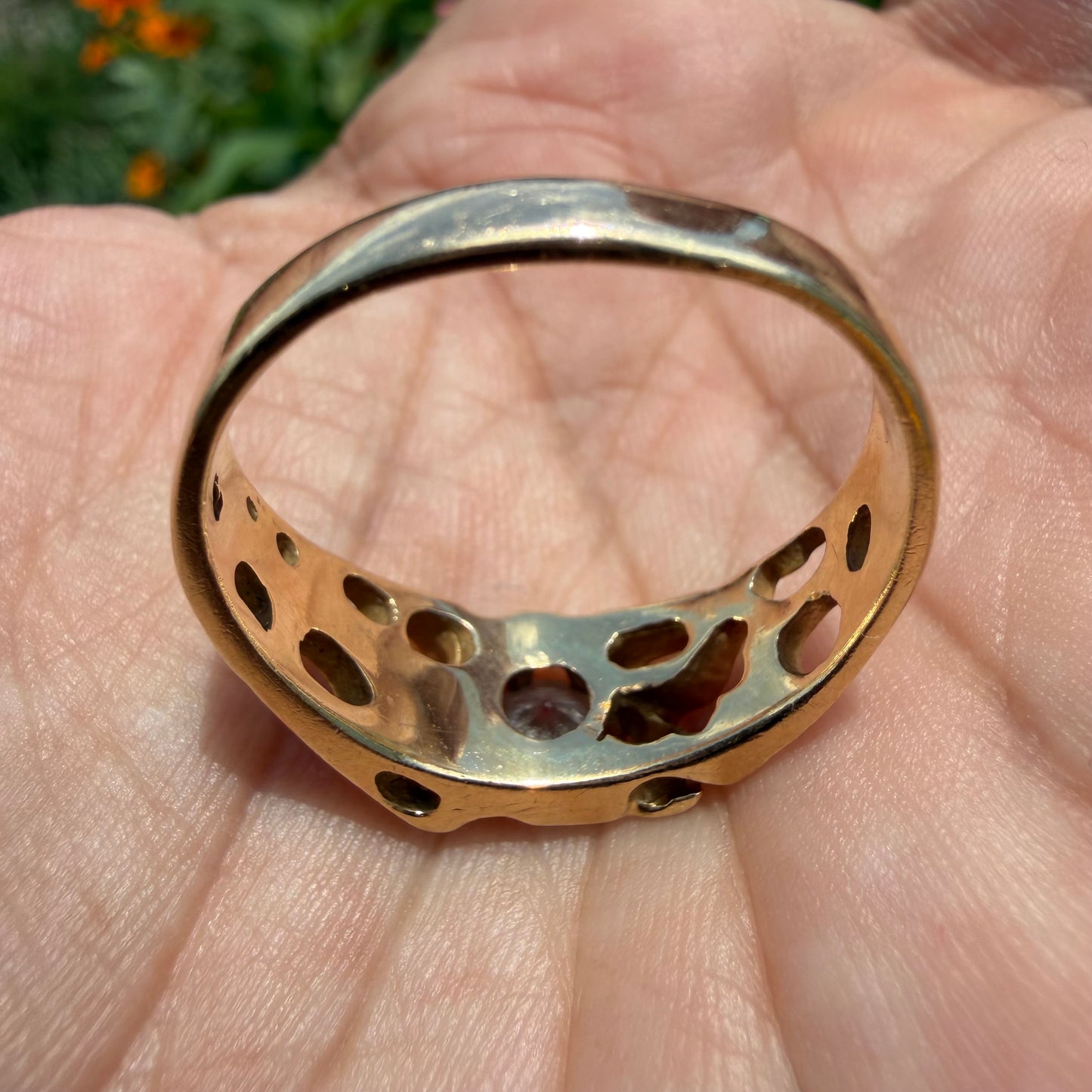 Vintage Solid 14k Yellow Gold .85ct Natural Old Euro Cut Diamond Solitaire Nugget Ring (11.5)
