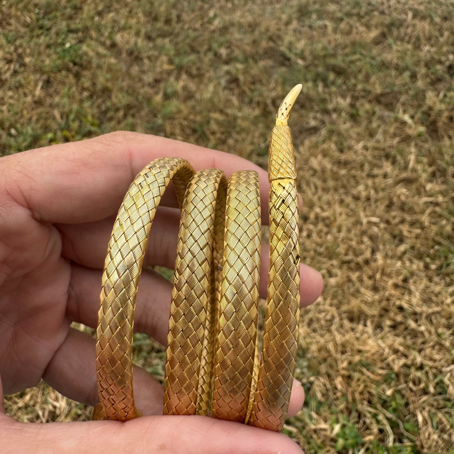 Circa 1840’s Early Victorian 19.7k Yellow Gold Woven Flexible Snake Band (24”)