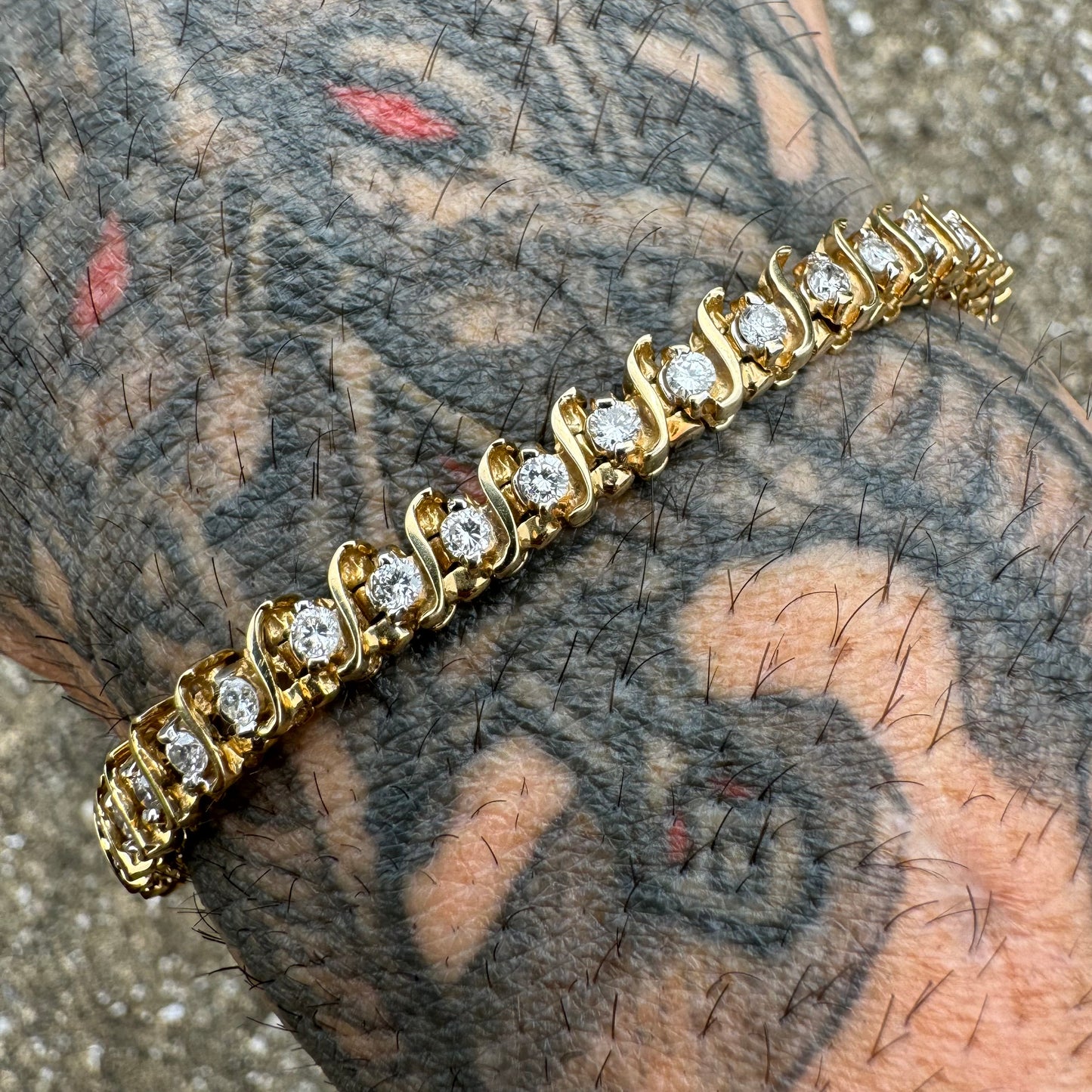 Vintage 2.25CTW Natural Diamond 14k Yellow Gold S-Link Tennis Bracelet (7.15”)