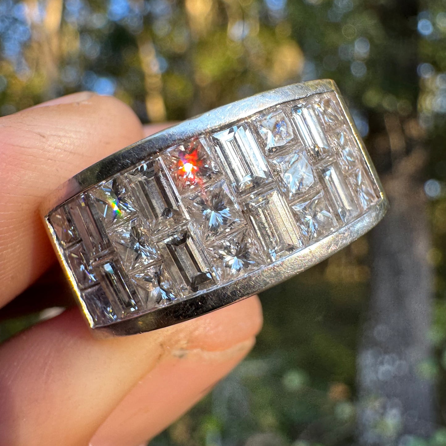 Vintage Solid 18k White Gold Invisible Set 2.5ctw VS Natural Diamond Ring (7)