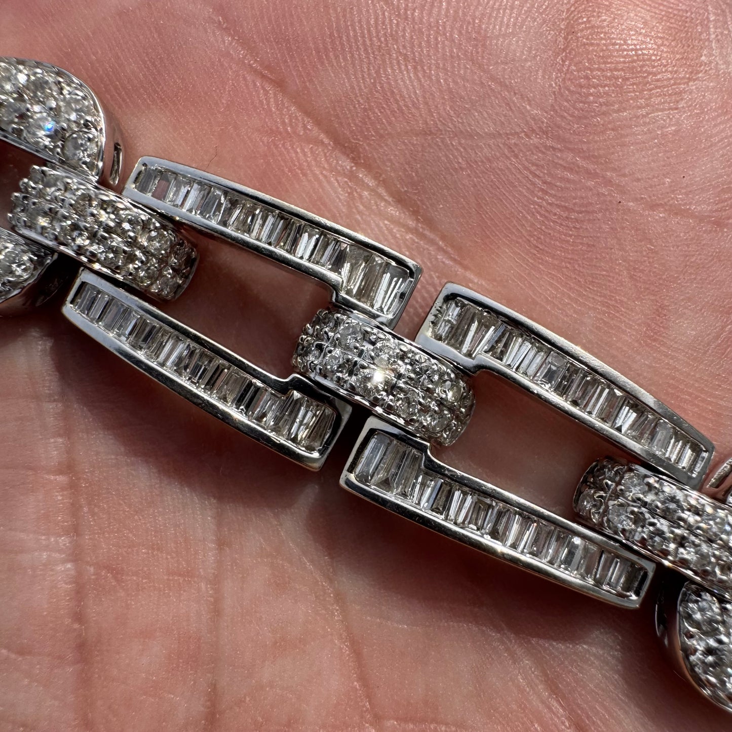 Art Deco Solid 18k White Gold Heavyweight 12.5ctw Natural Diamond Bracelet (8”)
