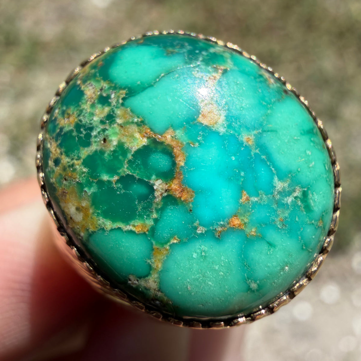 Vintage Solid 14k Yellow Gold Royston Turquoise Signet Ring (8)