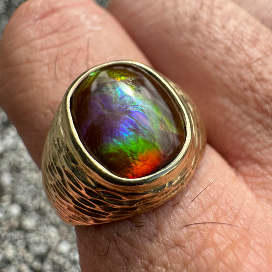 Mid-Century 10k Yellow Gold Mexican Fire Agate Signet Ring (9.75)