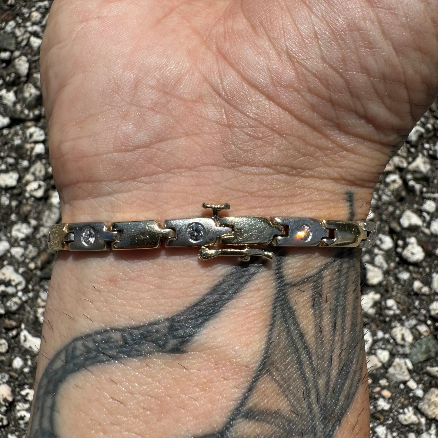 Vintage Solid 14k Two-Tone Gold 1.0CTW Natural Diamond Bracelet (7”)