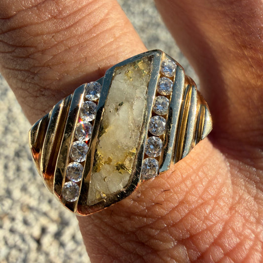 Vintage Solid 14k Yellow Gold .50ctw Natural Diamond Gold Bearing Quartz Signet Ring (13.5)