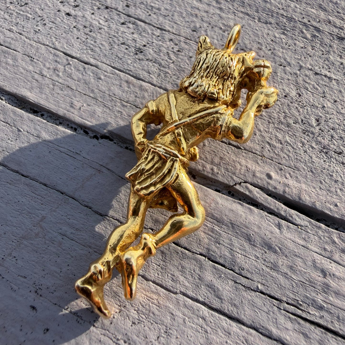 Vintage Solid 18k Yellow Gold Native American Wolf Kachina Pendant