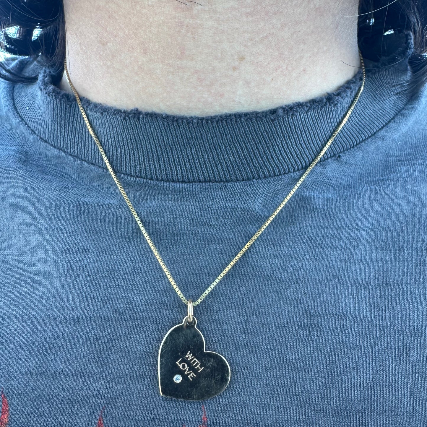 Vintage Tiffany & Co. Solid 18k Gold “With Love” Natural Diamond Heart Pendant