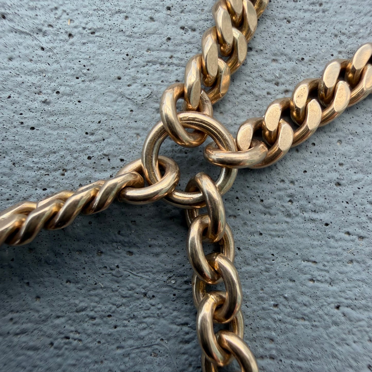 1917 Solid 14k Yellow Gold Double Albert Curb Link Watch Chain Necklace (22.5”)