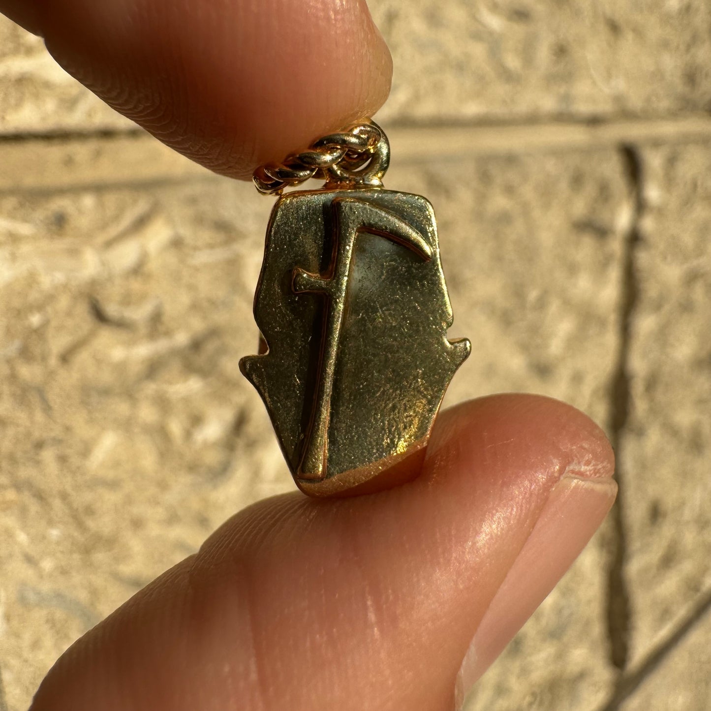 Custom 18k Yellow Gold Reaper Deaths Head Skull Pendant