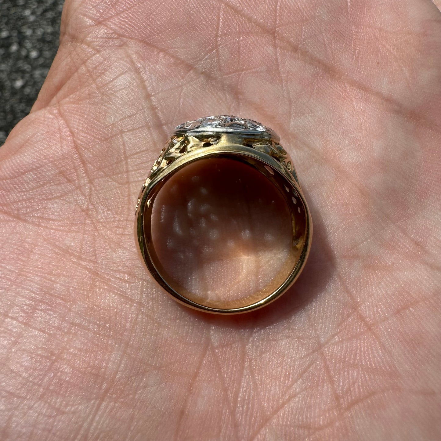 Vintage 14k Yellow Gold 1.5CTW VVS/VS Quality Mosaic Starburst Set Cluster Scroll Ring (9)