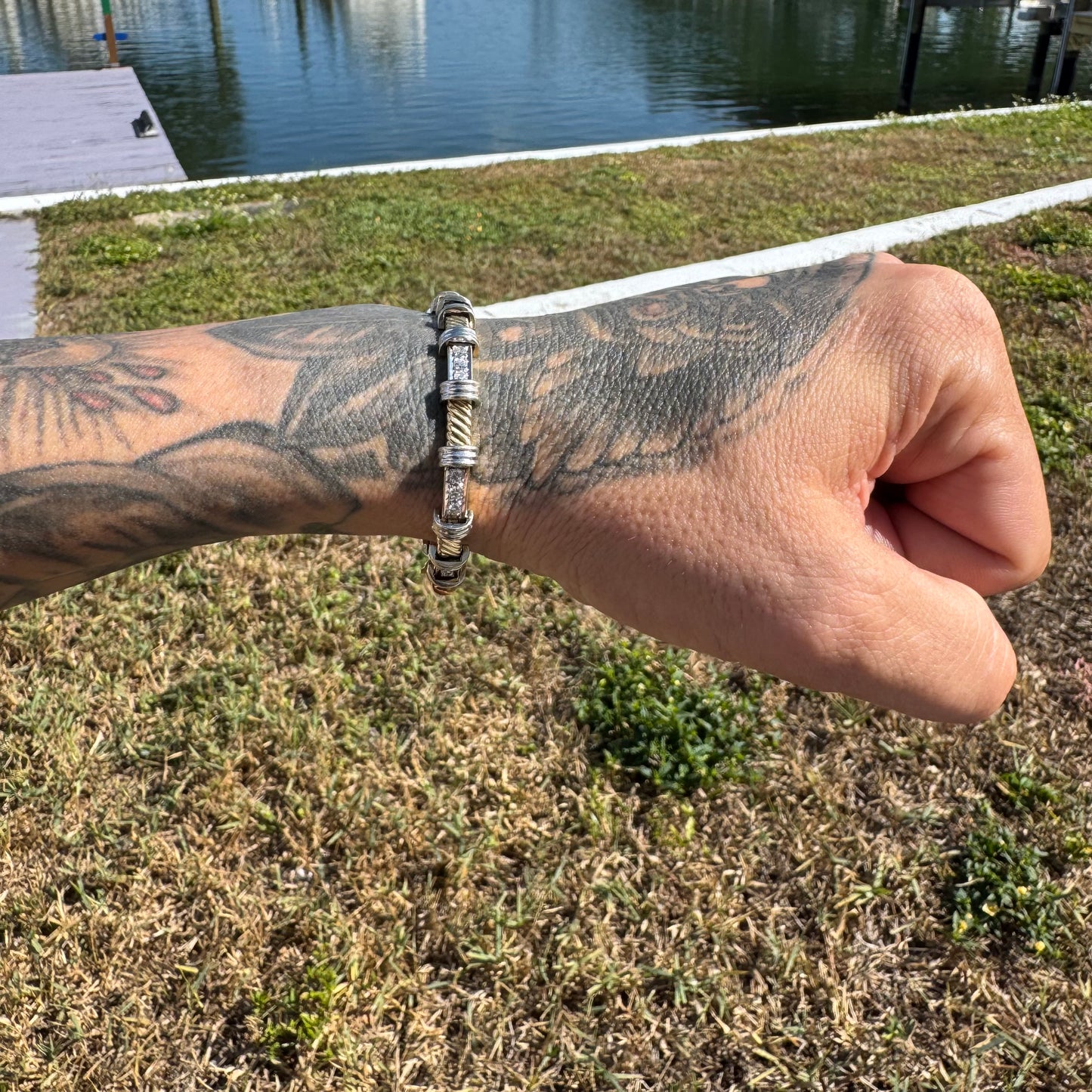 Vintage Solid 14k Two-Tone Gold 1.20ctw Natural Diamond Bracelet (7.25”)