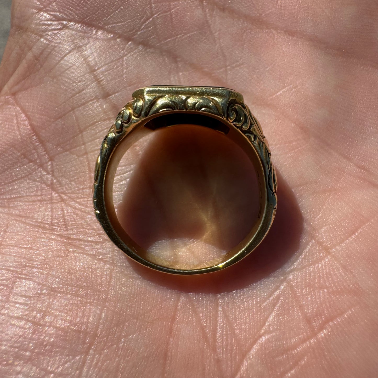 Antique Art Nouveau Solid 18k Yellow Gold Bloodstone Signet Ring (10)