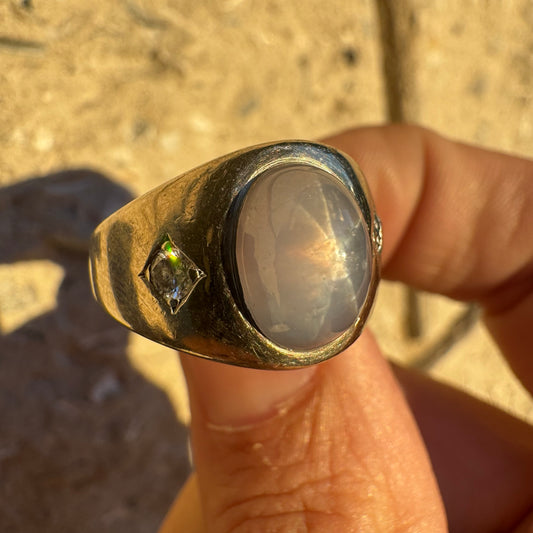 Vintage 14k White Gold Natural 3.00CT Star Sapphire .20CTW Diamond Trilogy Ring (8)