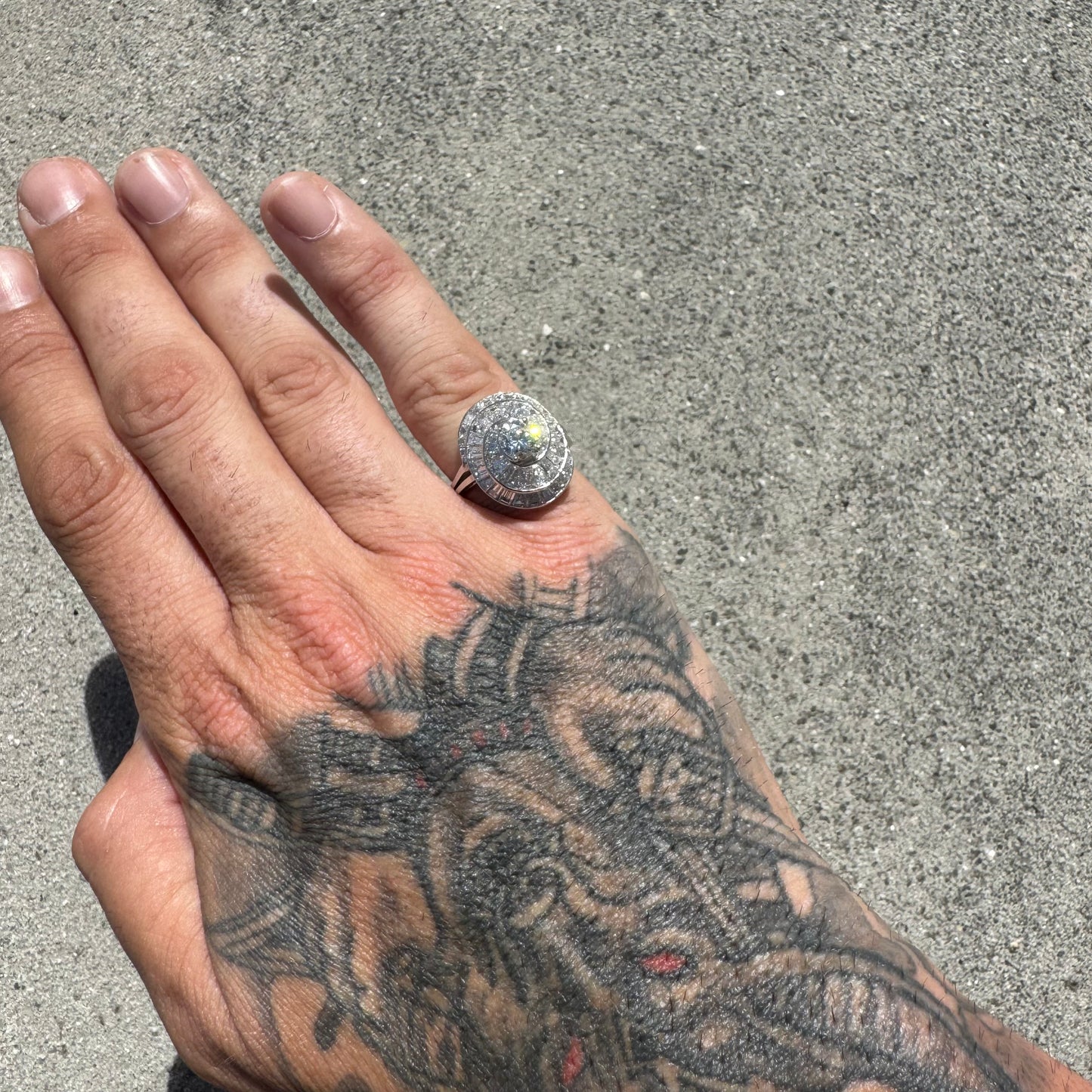 Art Deco Oscar Heyman Bros. Solid Platinum 3.8ctw Natural VS1 Diamond Cocktail Ring (5)