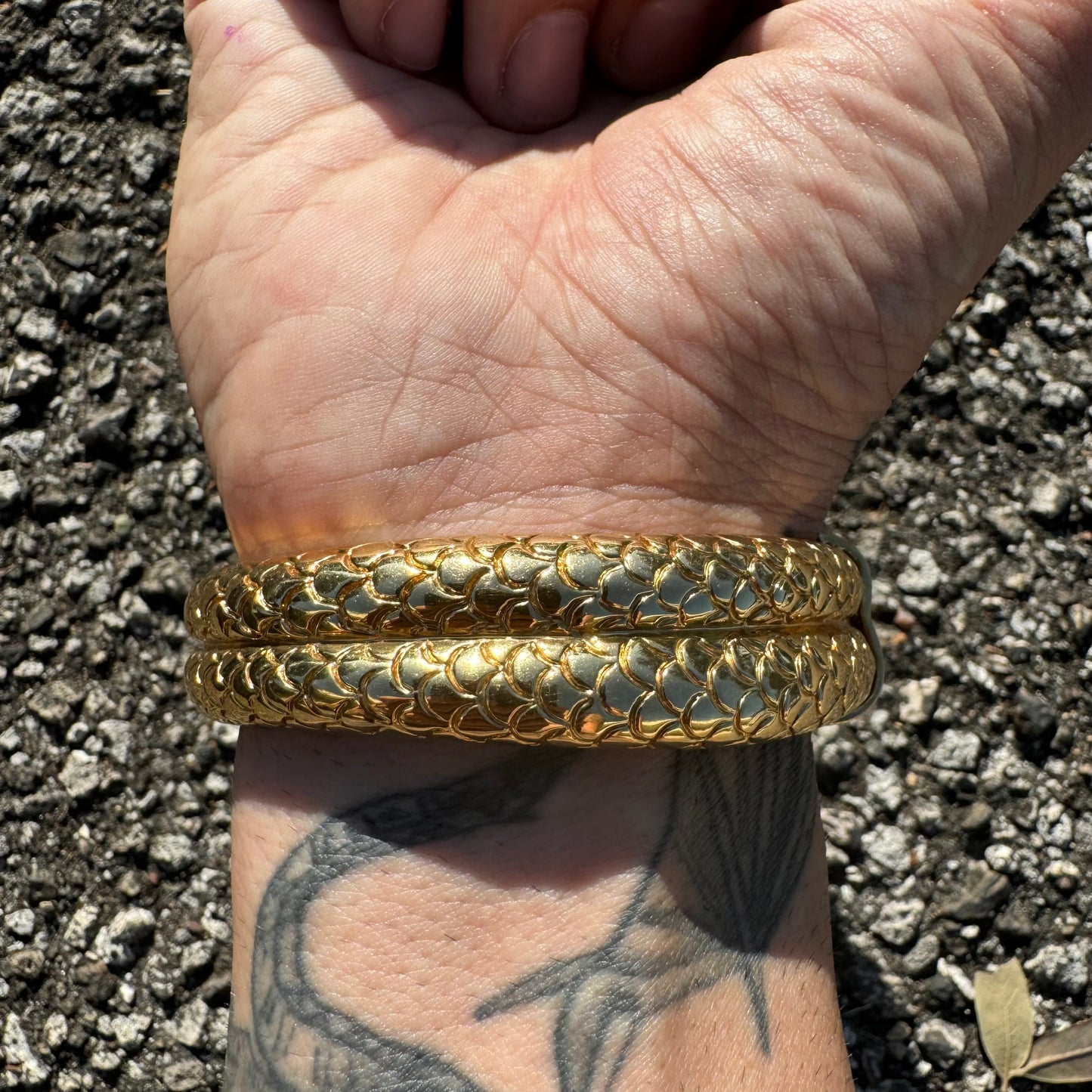 Vintage 14k Yellow Italian Gold Large Menacing Snake Bracelet (7”-8”)