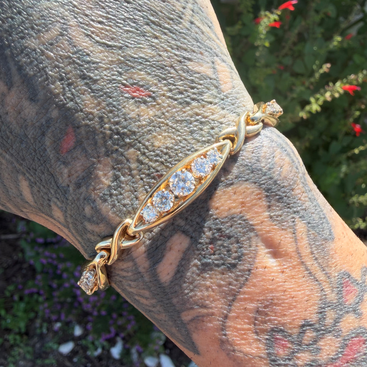 Vintage Solid 14k Yellow Gold 2.75ctw Natural Diamond Infinity Link Bracelet (7.25”)