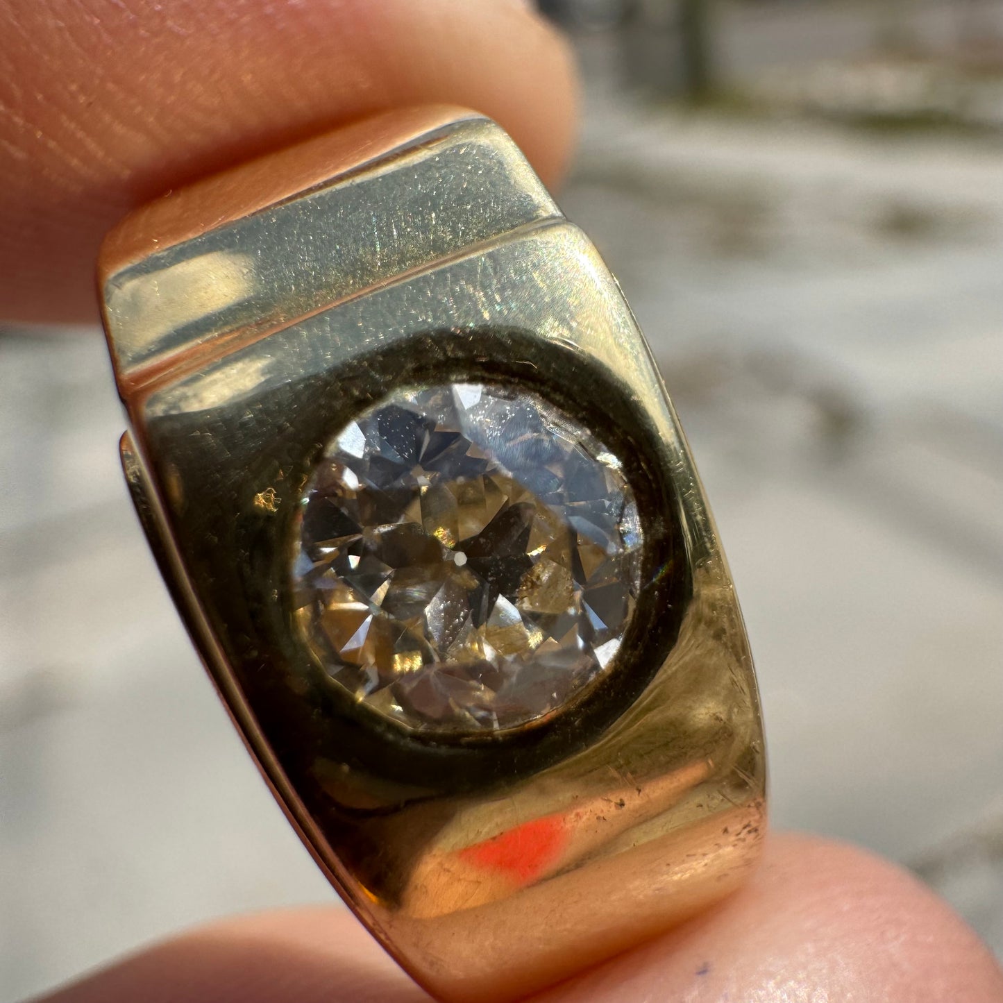 Vintage .73ct Old Euro Cut Natural Diamond Solid Backed 18k Yellow Gold Ring (9.5)
