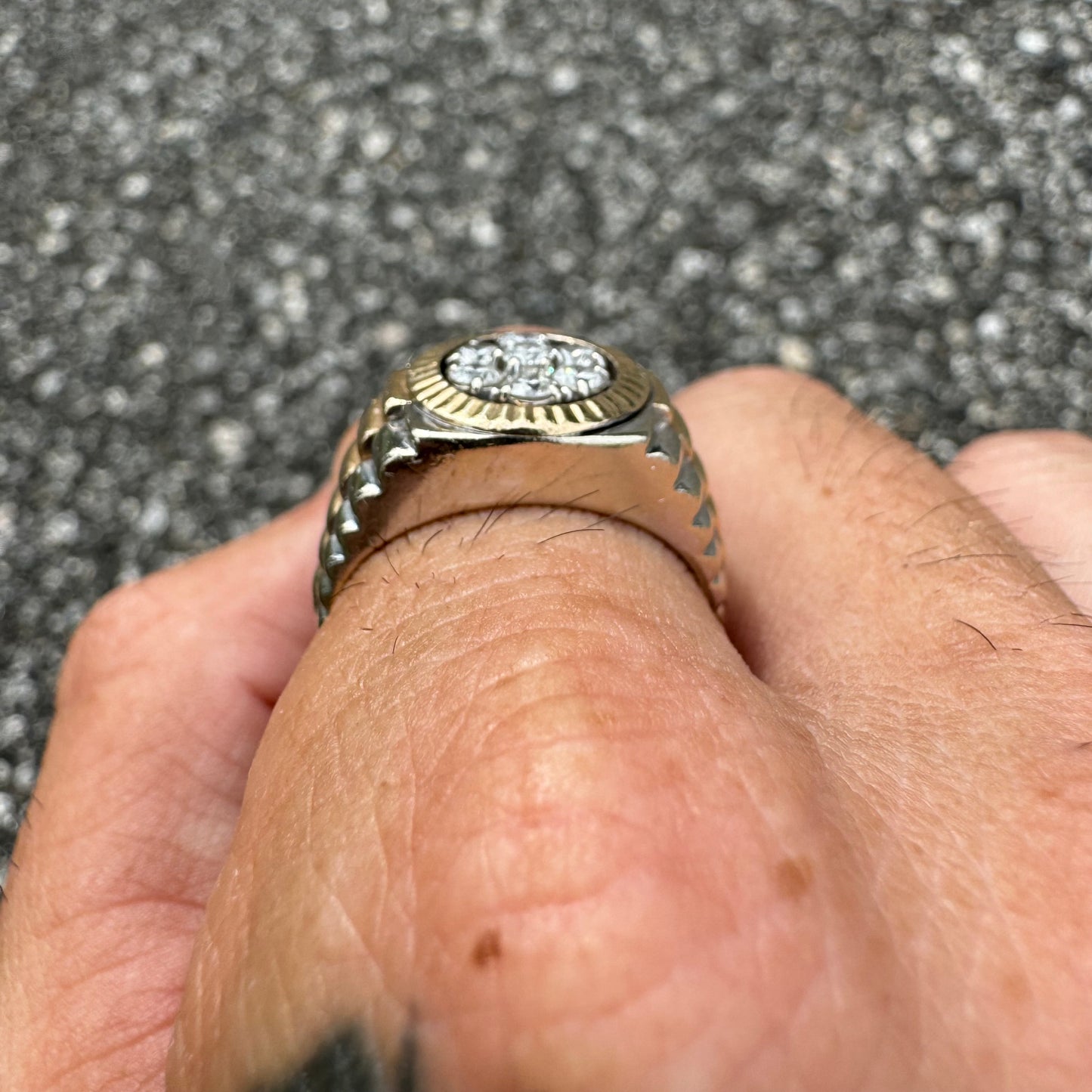 1980’s Two-Tone 14k Gold Natural Diamond Kentucky Cluster Rolex Style Ring (9.5)