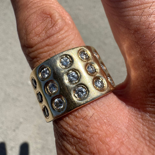 Vintage Solid Heavyweight 18k Yellow Gold 1.5ctw Natural Diamond Chunky Cigar Band (10.75-11)