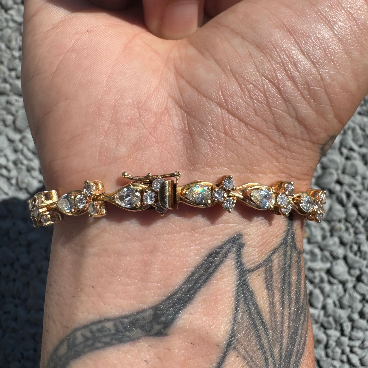 Vintage Solid 14k Yellow Gold 6.0ctw Natural Diamond Bracelet (7”)