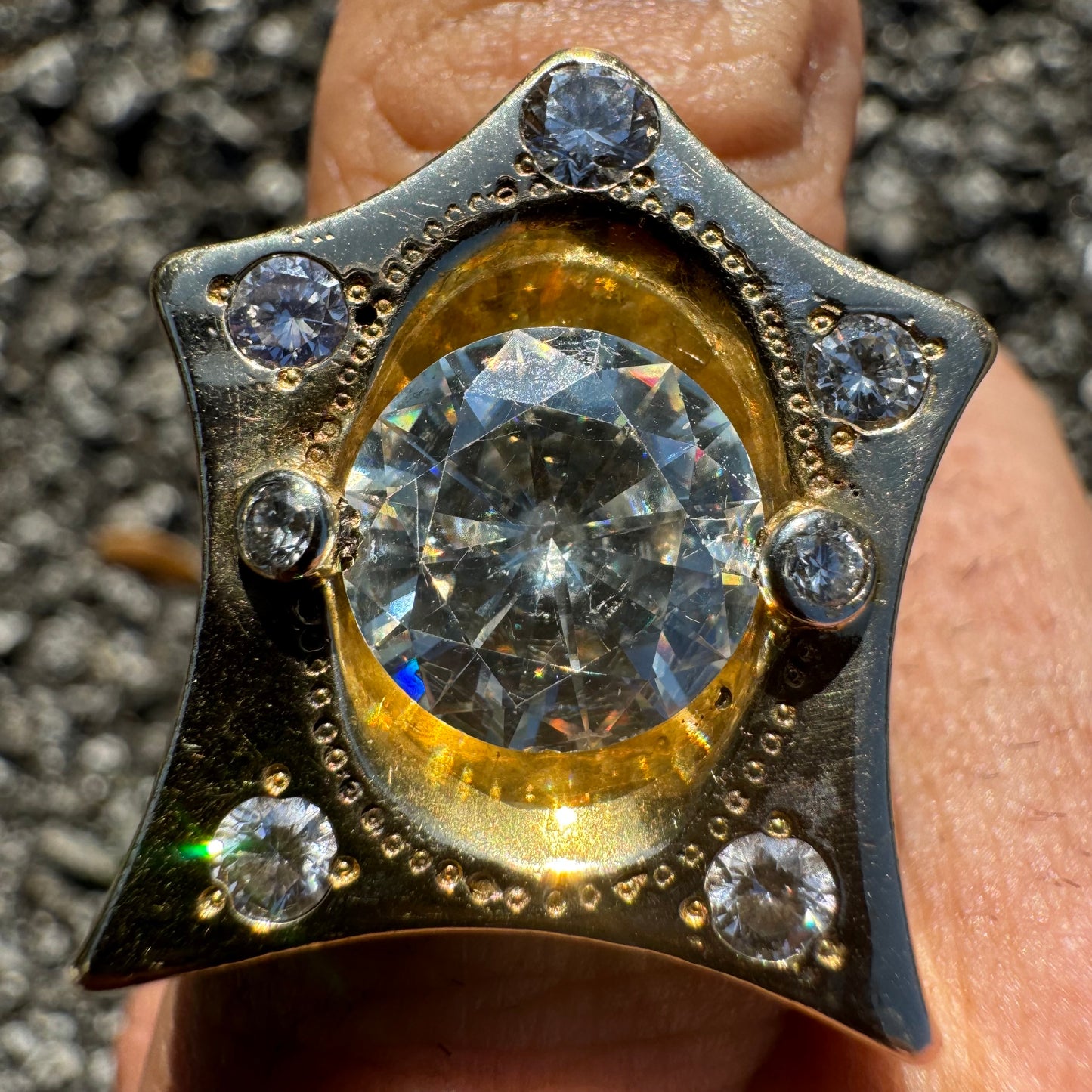 Custom Made Solid 14k Yellow Gold Super Heavyweight 1.25ctw Natural Diamond 6.0ct Moissanite Star Ring (9.5)