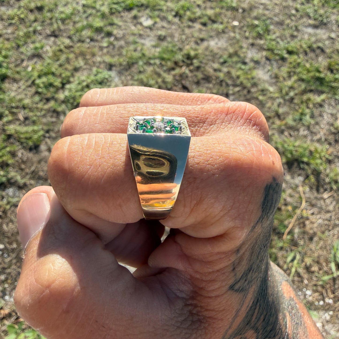 Vintage Solid 14k Yellow Gold .75ctw Natural Emerald And Diamond Cluster Ring (12.25)