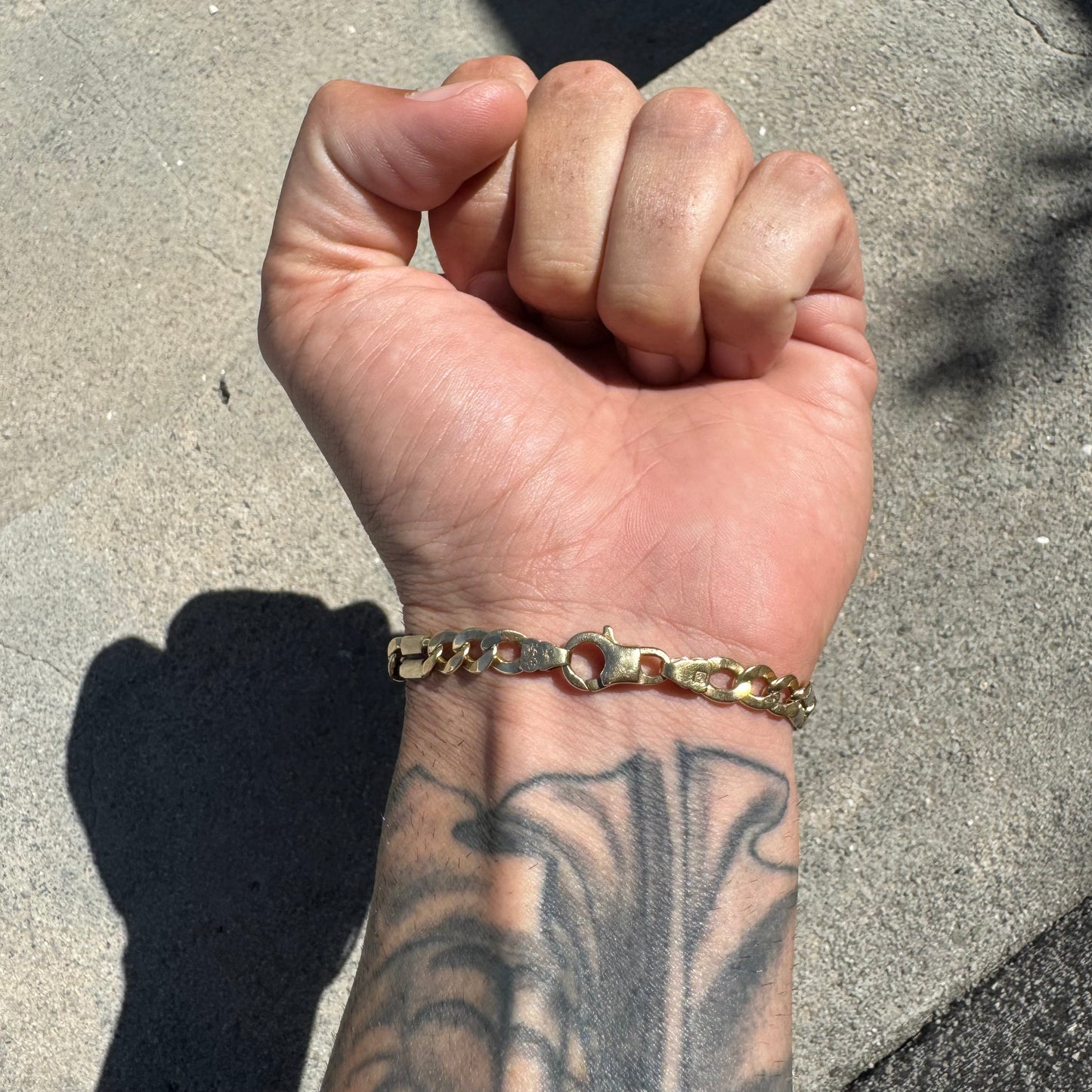 Vintage Solid 14k Yellow Italian Gold Tony Soprano Razorblade Curb Link Bracelet (8.25”)