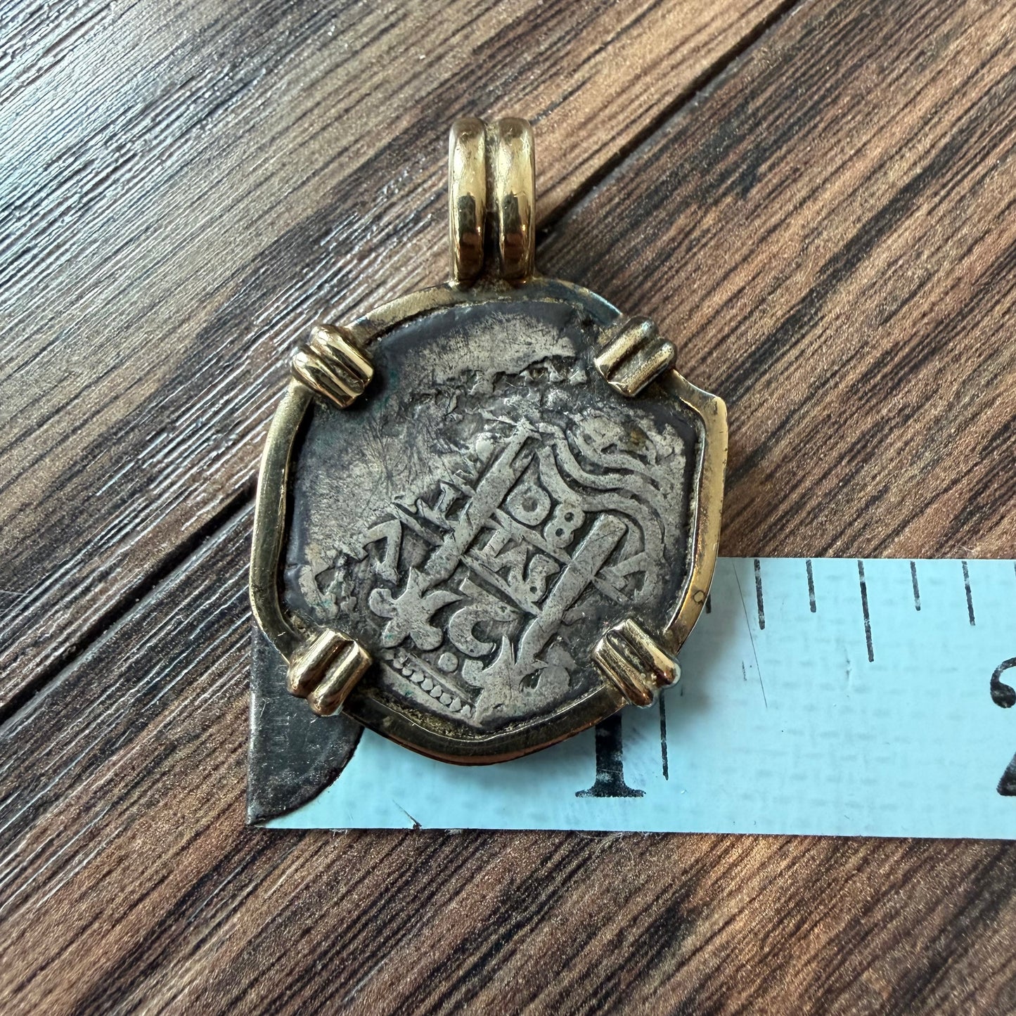 1680 Potosi V Bolivia Silver 2 Reale Coin Vintage Custom 14k Yellow Gold Pendant