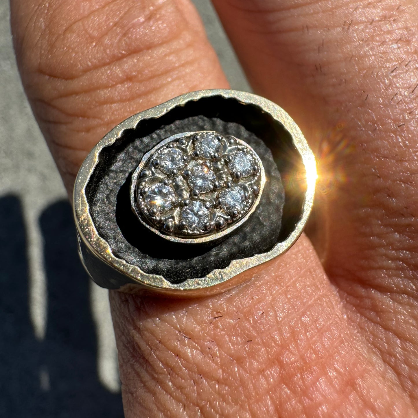 1970’s Solid 14k Yellow Gold Brutalist .35ctw Natural Diamond Kentucky Cluster Ring (10)