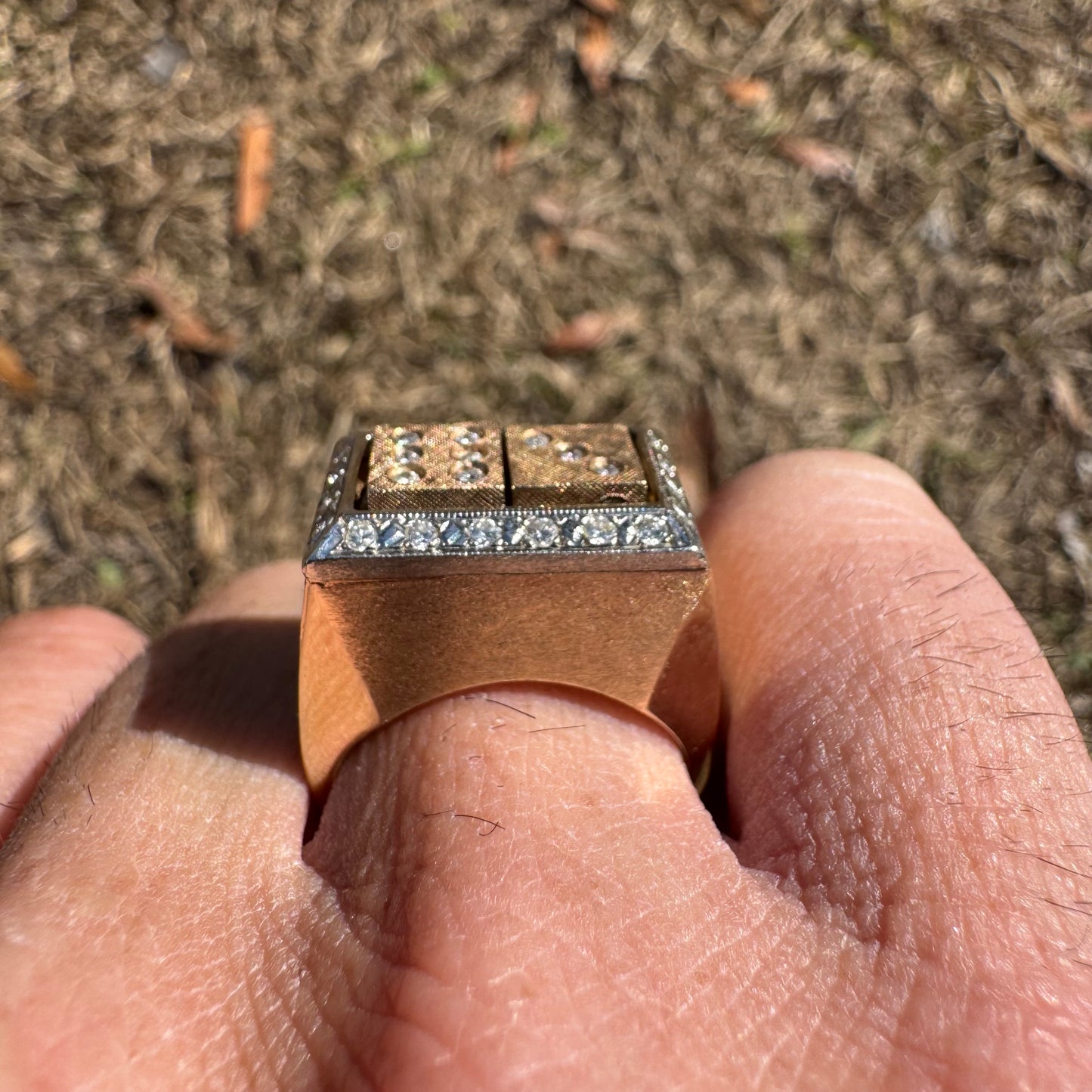 1970’s Custom Handcrafted Solid 14k Yellow Gold .50ctw Natural Diamond Spinning Dice Ring (8.25)