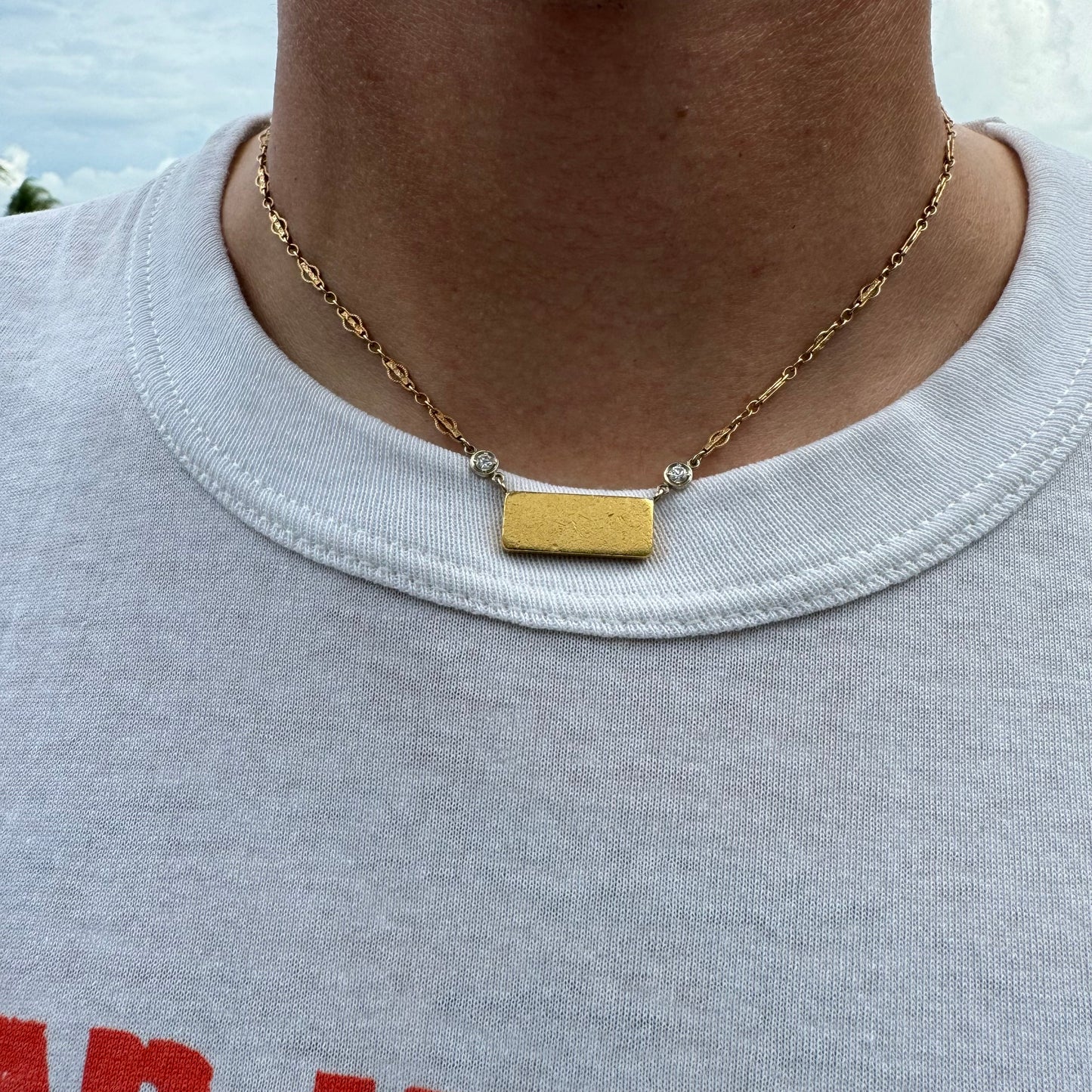 1960’s Degussa Pure 24k Gold 10g Bar .25ctw Diamond Necklace (16”)