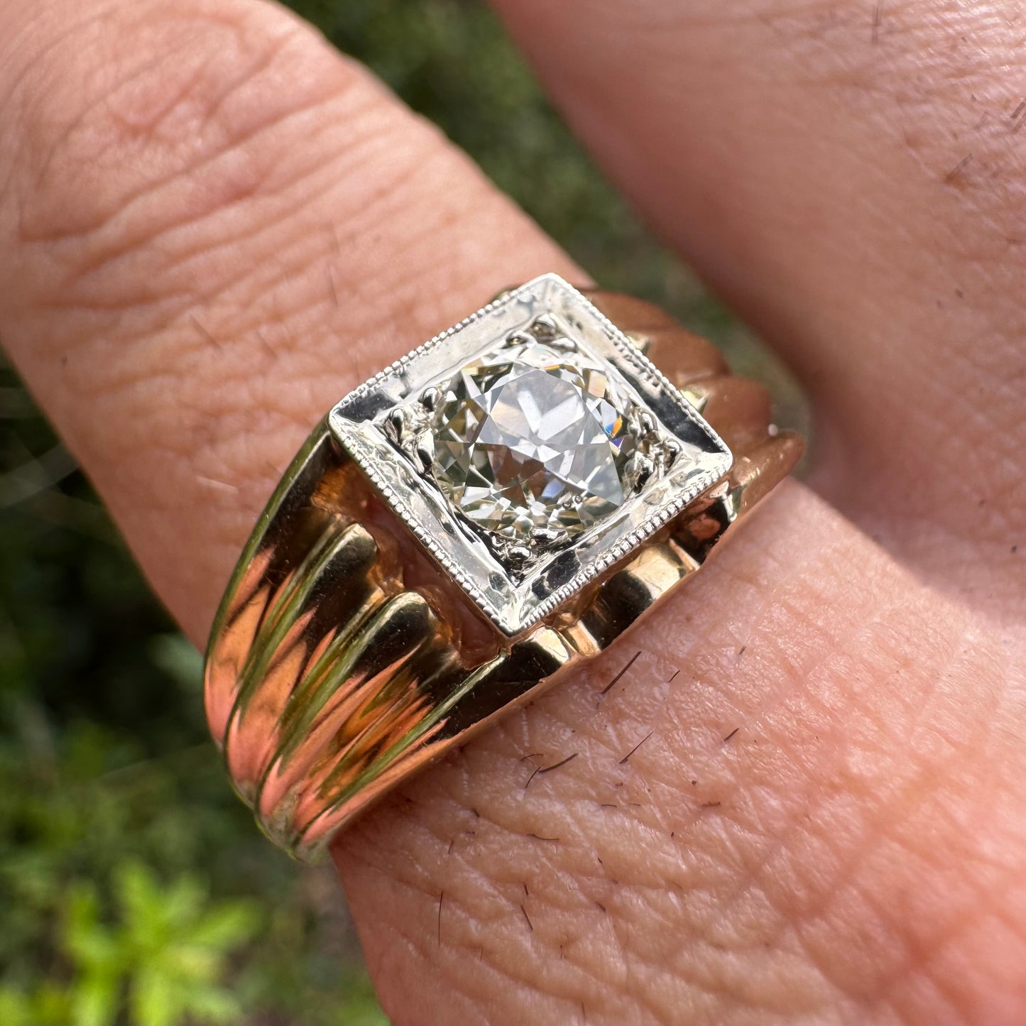 Antique Solid 14k Gold .75ct Old Euro Cut Diamond Gents Ring (10.5)